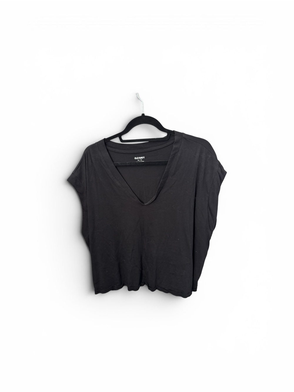 Old Navy Black V-Neck Draped Short Sleeve Tee